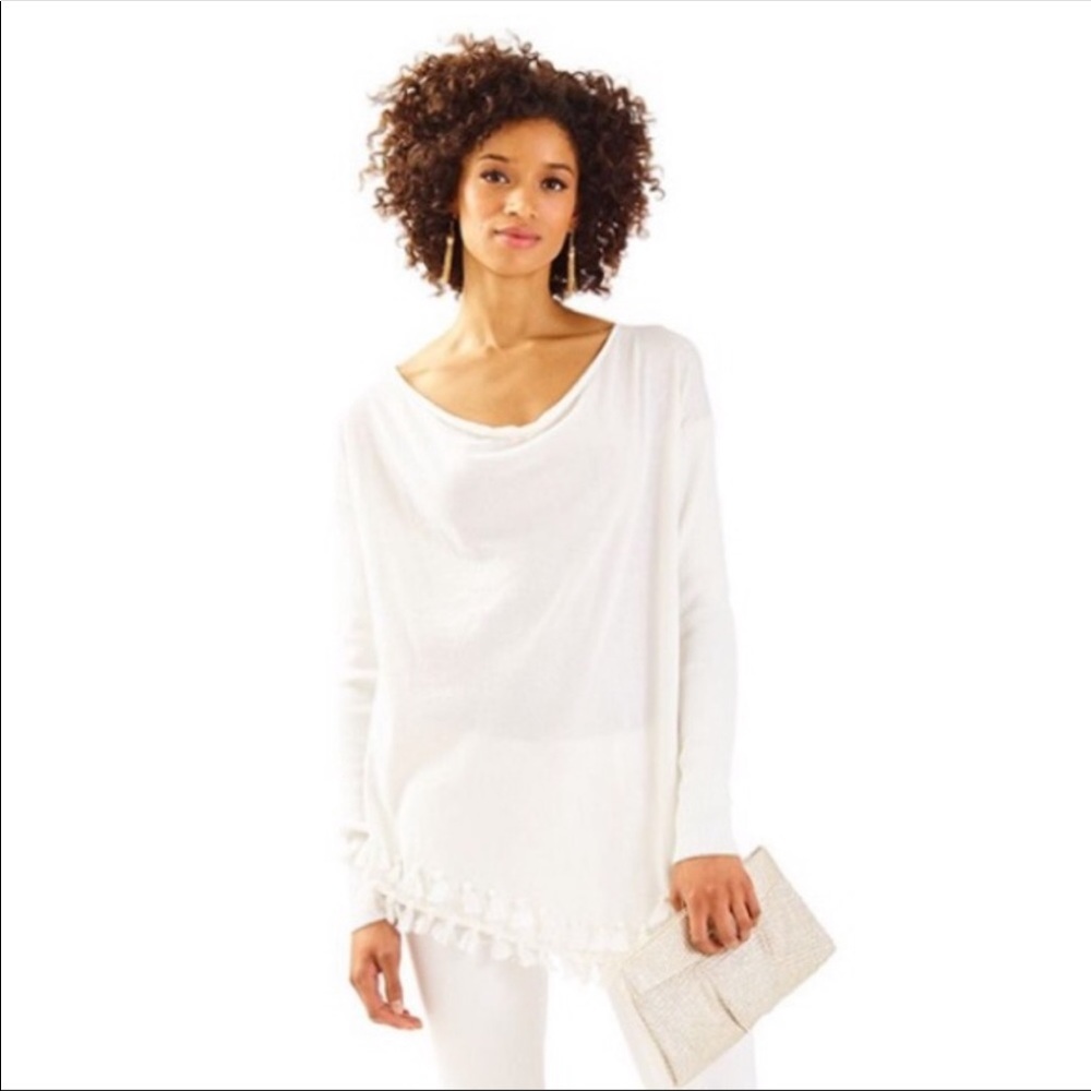 Lilly Pulitzer M Ferrera fringe sweater white